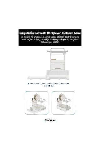 Prohane Inox Master Kd410 / Genişletilebilir 2 Katlı Bulaşıklık / 304 Paslanmaz Çelik / Su Tahliyeli Tezgah Üstü Çok Renkli