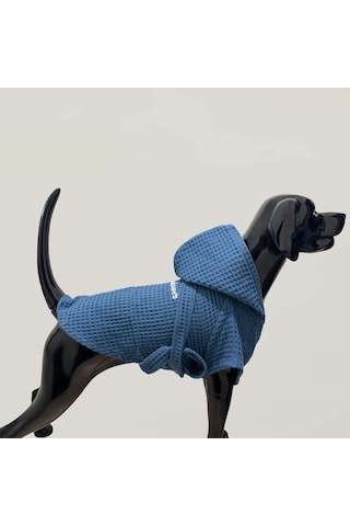 Salya Store Organik Pamuk Kumaş Mavi Köpek Bornozu
