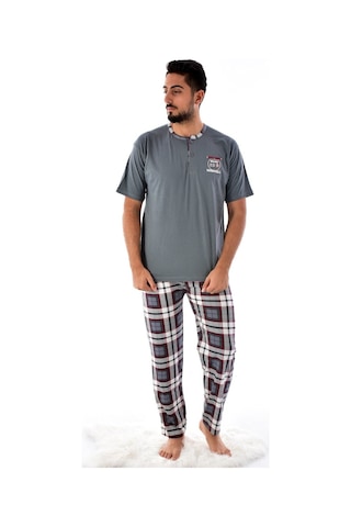 Pemilo 31101 - 1 2105 Ekose Desenli Kısa Kol Erkek Pijama Takımı Füme