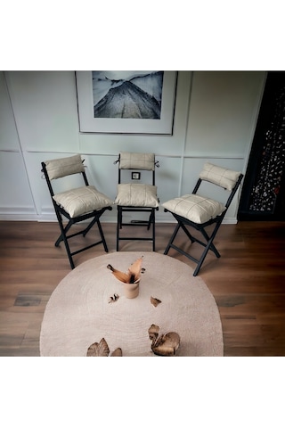 Modern Style Home Bahçe - Balkon, Iç Ve Dış Mekan Katlanır Metal Sandalye 3 Adet Krem