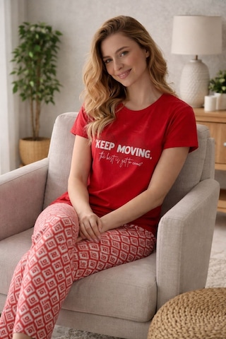 Nisanca %100 Pamuk Modal Penye Kadın Pijama Takımı Yumuşak Dokulu, Nefes Alabilir, Rahat Ev Giyim Seti Kırmızı