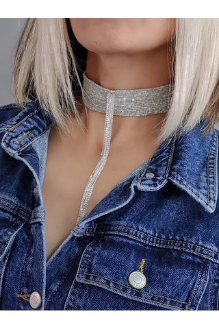 Eva Takı Store 15 Sıralı Zincir Dokuma Sallantılı Vücut Tasma Choker El Yapımı Kolye Silver