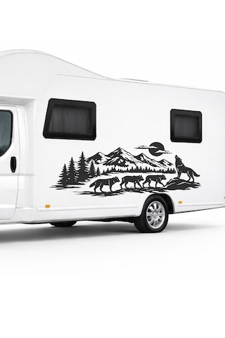 Doğa Manzarası Ve Kurt Sürüsü Karavan Sticker 90 X 37 Cm