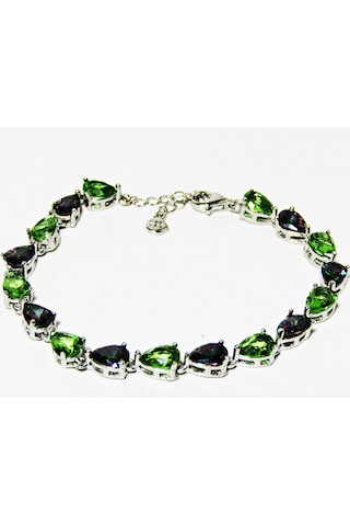 Lilahgümüştr Gümüş Damla Mistik Topaz Zultanit Sıra Taşlı Kadın Bileklik