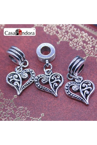 Şık Kalp Charm Gümüş, Charm Bileklik Uyumlu