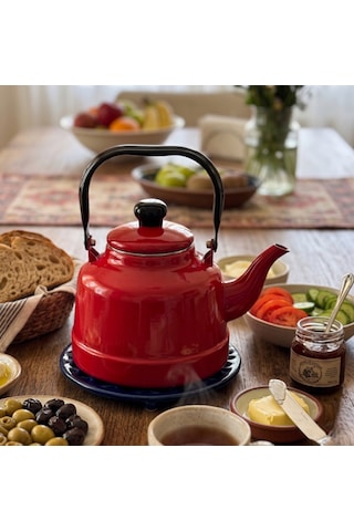 Üstten Kulplu Emaye Çaydanlık 1.1 Litre Kırmızı