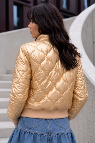 Weshaya New Collection Kadın Yeni Sezon, Gold Ekose Kareli, Astarlı, Cepli, Fermuarlı, Beli Ve Kolları Lastikli İnce Mont Altın
