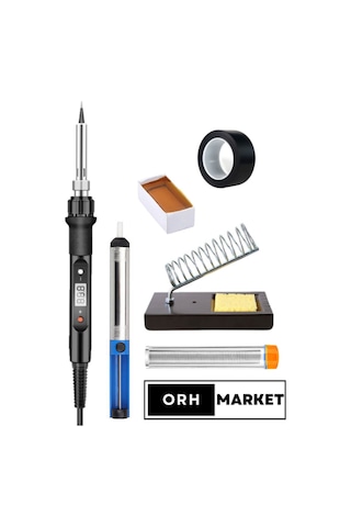 80W LCD Lehimleme Seti – Dijital Sıcaklık Ayarlı Havya, Stand, Lehim Pastası, Pompa, Elektrik Bandı
