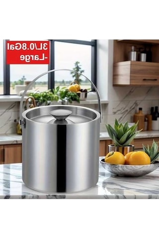 Fastbuy Sağlam Çift Cidarlı Paslanmaz Çelik Buz Kovası 3l Siyah, 08gal Sızdırmaz Ev Bar Kamp Party Restoran Kullanımı Siyah