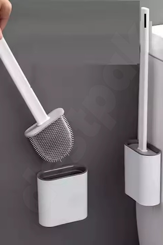 Beyaz Yapışkanlı Duvar Monteli Silikon Tuvalet Fırçası