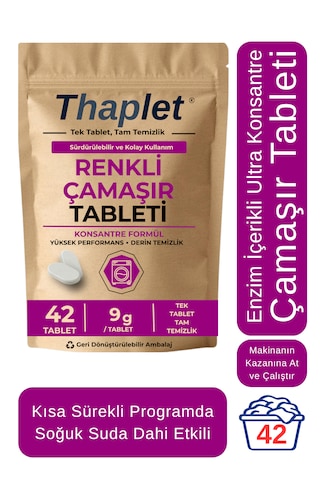 Thaplet Renkli Çamaşır Deterjanı Tableti Ultra Etkili 42 Adet Tablet