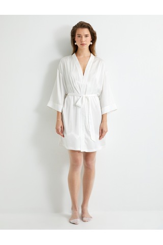 Koton Bride Sabahlık Saten Beli Kuşaklı Parlak Taş Baskılı Bridal Beyaz 4slk70001mw Beyaz