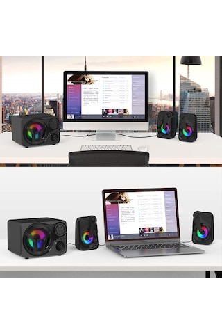 Led Işıklı 2+1 Ses Sistemi Şık Görünümlü Bluetooth Hoparlör