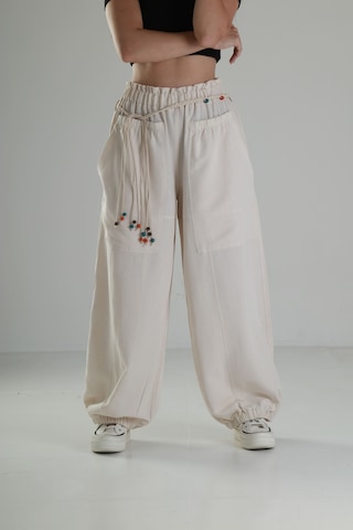 Cocopelli Tasarım Keten Bej Baggy Pantolon Coc1291 Bej