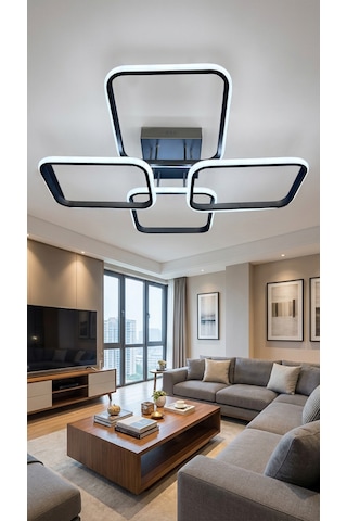 4 Lü Dikdörtgen Siyah Modern Plafonyer Led Avize