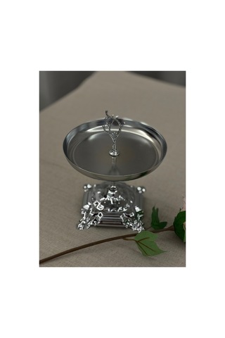 Gümüş Kaplamalı Dekoratif Çay Saati Uzun Lüx Sunumluk Servis Tabağı Gümüş - 815082180