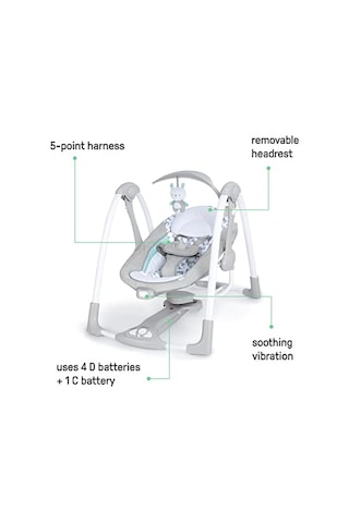 Ingenuity Convertme 2'si 1 Arada Kompakt Taşınabilir Bebek Salıncağı Ve Bebek Koltuğu, Akülü Titreşimler, Otomatik Sallanma, Doğa Sesleri - 9 Kg'a Kadar Açık Bej