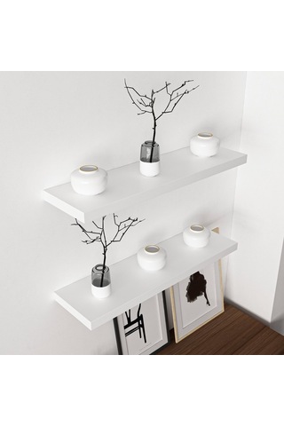 Minarmobilya Minar Gizli Tutuculu 2'Li Duvar Rafı 80 Cm - M.Beyaz