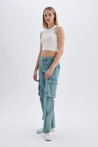 Defacto Wide Leg Kargo Yüksek Bel Uzun Jean Yıkamalı Pantolon D1228AX24HSNM85 İndigo
