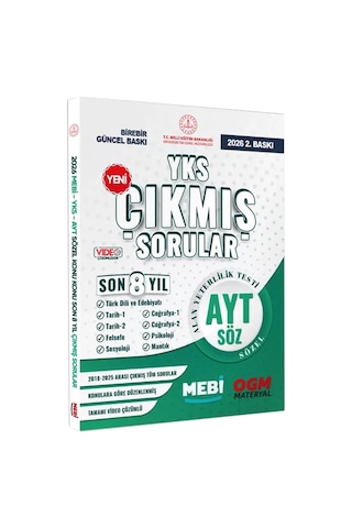 2026 YKS-ayt SÖZEL Mebi Yeni Nesil Çıkmış Soru Bankası Son 8 Yıl Video/pdf Çözümlü Baskı Ücreti