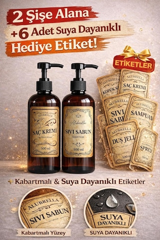 Pompalı Plastik Şişe Ve Banyo Temalı Etiket Seti Amber