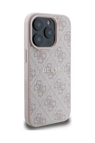 Apple Uyumlu iPhone 15 Pro Max Kılıf Guess Lisanslı Magsafe Şarj Özellikli 4g Desen Yazı Logolu Kapak Pembe