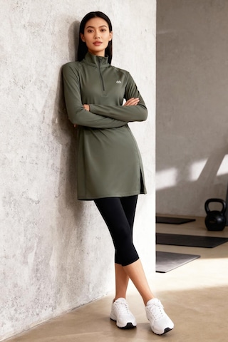 Tommylıfe Haki Yarım Fermuarlı Dik Yaka Standart Kalıp Kadın Sporcu Tunik - 97309