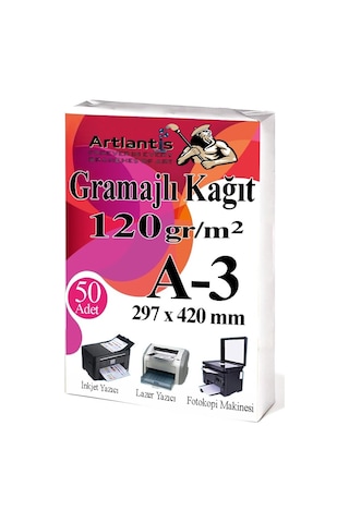 A3 Gramajlı Fotokopi Kağıdı 50 Adet 120 Gr Sertifika Kağıdı Kalın Kağıt Baskı Tüm Yazıcılara Uyumlu 29.7x42cm Ofis Büro