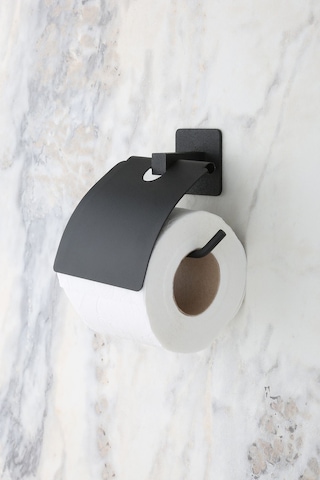 MultiStore Siyah Kare Yapışkanlı Kapaklı Paslanmaz Tuvalet Kağıtlığı Gri