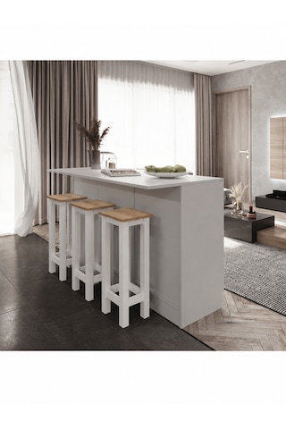 Gora Tabure - 40cm - Bar Sandalyesi - Bar Taburesi Beyaz - Atlantik Çam