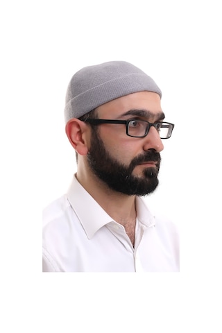 Açık Gri Katlamalı Sade Desen Kışlık Orlon Takke Şapka Gri