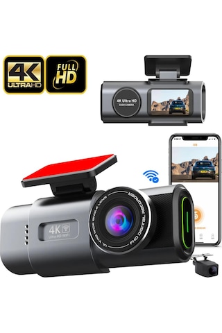 Polham 4k Ön Ve Arka Kameralı Araç Kamerası, Wifi, Dahili Gps, G Sensörlü,gece Görüşlü Araç Kamerası