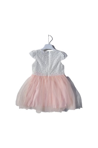 Kız Çocuk Güpürlü Tüllü Fiyonklu Tütü Elbise-12658-pudra Pudra