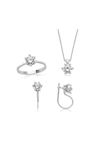 Gümüş Tek Taş Kadın Set (73039347)