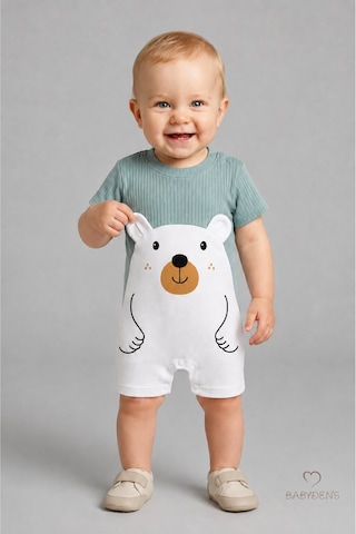 Babyden's Erkek Bebek Ayıcık Baskılı Kısa Kollu %100 Pamuk Yazlık Bebek Tulumu Yenidoğan Günlük Tulum 0-9 Ay Haki - Yeşil