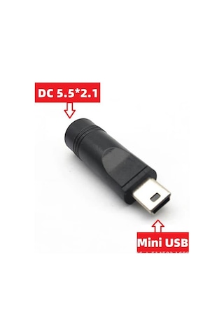 Koodmax - 5 Pin Mini Usb Erkek To Dc 5.5 2.1mm Dişi Soket Çevirici - Güç Adaptörü Fişi Dönüştürücü