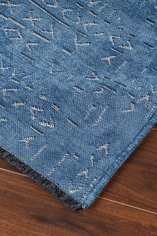 Modern Desenli Dekoratif Yıkanabilir Şönil Dokuma Saçaklı Kaymaz Taban Salon Mutfak Halı Kilim Lacivert