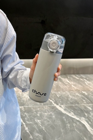 Pipetli Kapaklı Paslanmaz Çelik Isı Yalırımlı Termos Kupa 400 Ml - Gri Gri