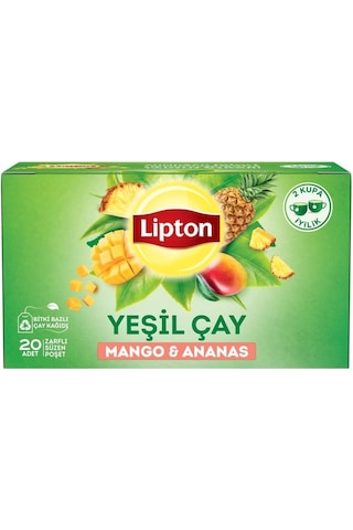 Lipton Mango Ve Ananaslı Tropikal Bardak Poşet Yeşil Çay 20'li Paket X 4 Adet