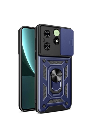 Teknodur Tecno Spark 20c Kılıf Magnetik Standlı Kamera Korumalı Sürgülü Vega Kapak - Siyah