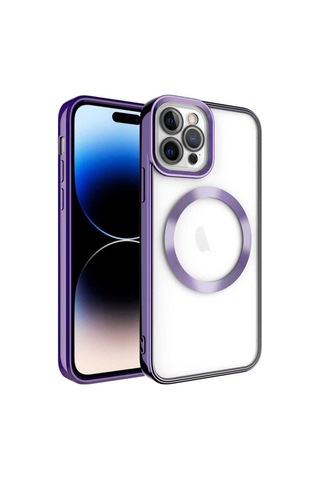 Apple Uyumlu iPhone 14 Pro Kılıf M-safe Wireless Şarj Özellikli Zore Setro Silikon Derin Mor