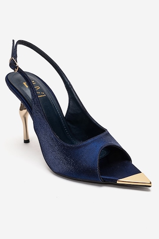 Luvishoes Amore Lacivert Saten Metal Detaylı Kadın Topuklu Ayakkabı