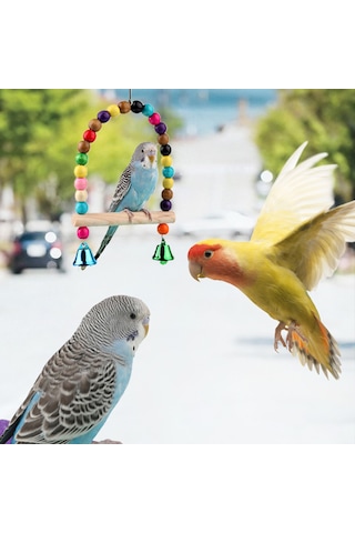Geeksen 6 Adet Kuş Papağan Oyuncakları, Kuş Salıncak Oyuncağı Renkli Çiğneme Asılı Hamak Salıncak Basit Çan Küçük İp Kuş Oyuncakları Papağanlar, Conure İçin