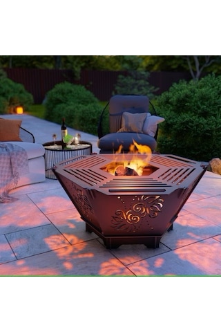 Altıgen Ateş Çukuru Ve Portatif Mangal Desenli Dekoratif