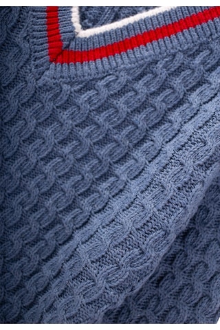 Cigit Saç Örgü V Yaka Kazak 2-9 Yaş İndigo Mavi İndigo Mavi