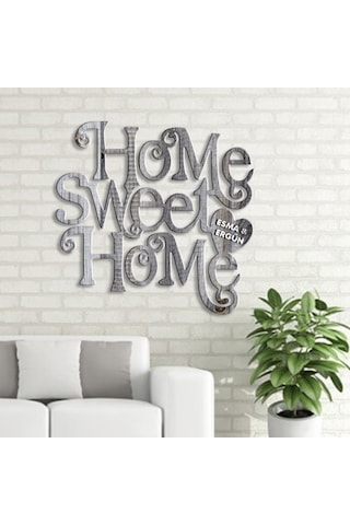Kişiye Özel Home Sweet Home Gri Renk Dokulu Ahşap Duvar Yazısı - 3