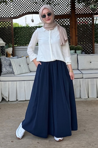 Rabia Şamlı Vera Etekli Pantolon Lacivert Normal