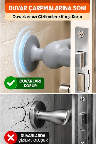 Mucit Home Kapı Koruma Seti 4 Adet Silikon Pencere Kapı Kolu Koruma Seti Duvar Çarpışma Önleyici