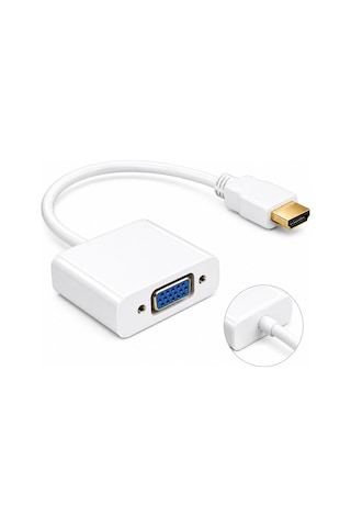 Hdmi To Vga Kablo Çevirici Dönüştürücü Adaptör Görüntü Aktarıcı - Beyaz