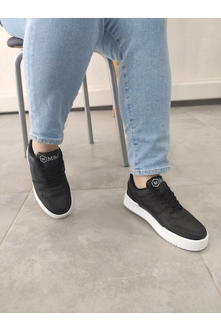 Unisex Ayakkabı Siyah Beyaz Taban Spor Ayakkabı Sneaker Mg03 Siyah